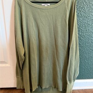Free People waffle Sage Green Long Sleeve Top